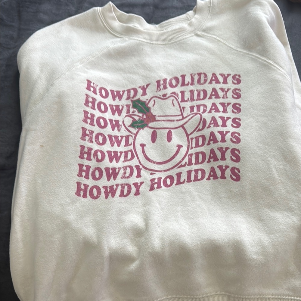 Altar'd State Cream and Pink Crew Neck Sweater